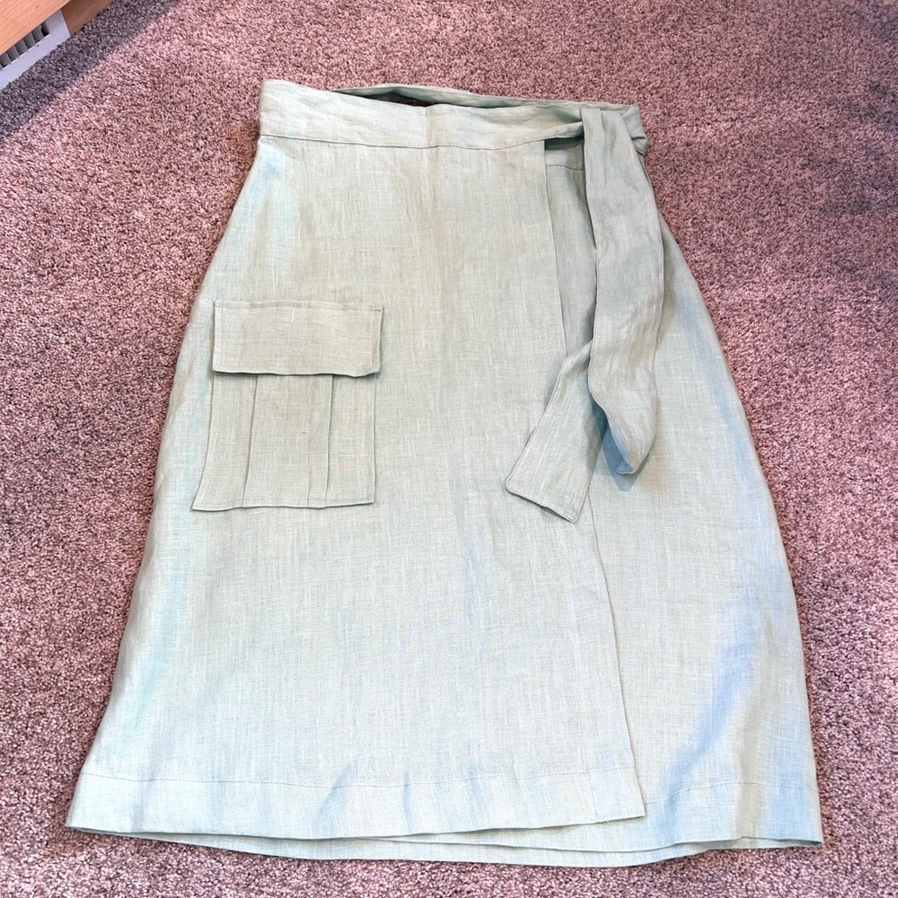 Back Beat Co. Flattering Mint Green Midi Linen Wrap Skirt